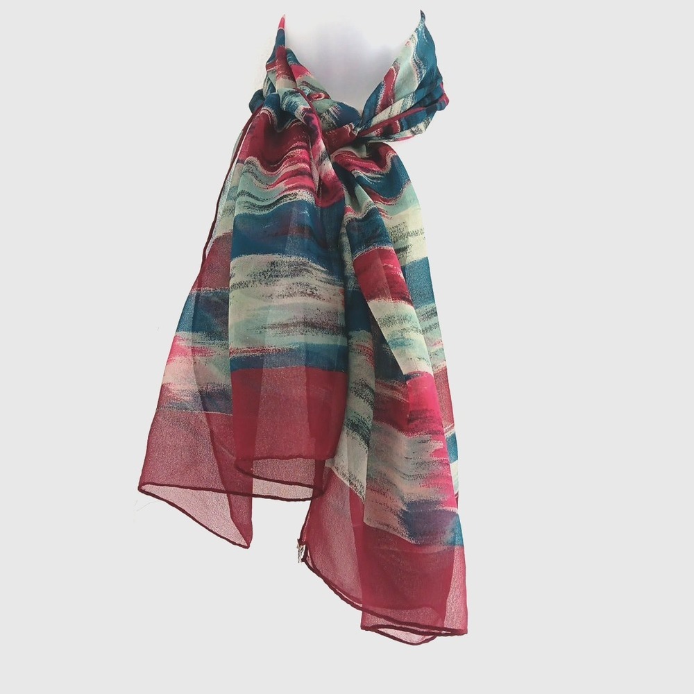 Echo Scarfs 100% Silk Scarf Geometric Pattern Made In Japan Vintage Sheer Red - Picture 4 of 4